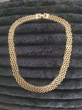Vintage Mid Century Panther Weave Wide Chain Link  Necklace - 0.8 Silver